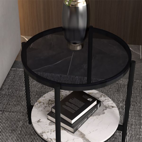 Modernistic 4 Legs Round Double Tier Living Room Accent Side Table