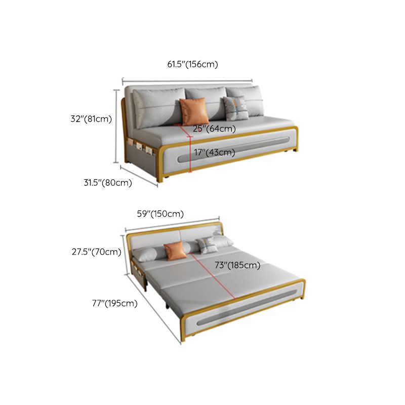 Faux Leather Armless Sofa Bed Glam Styled Gray Upholstered Sleeper