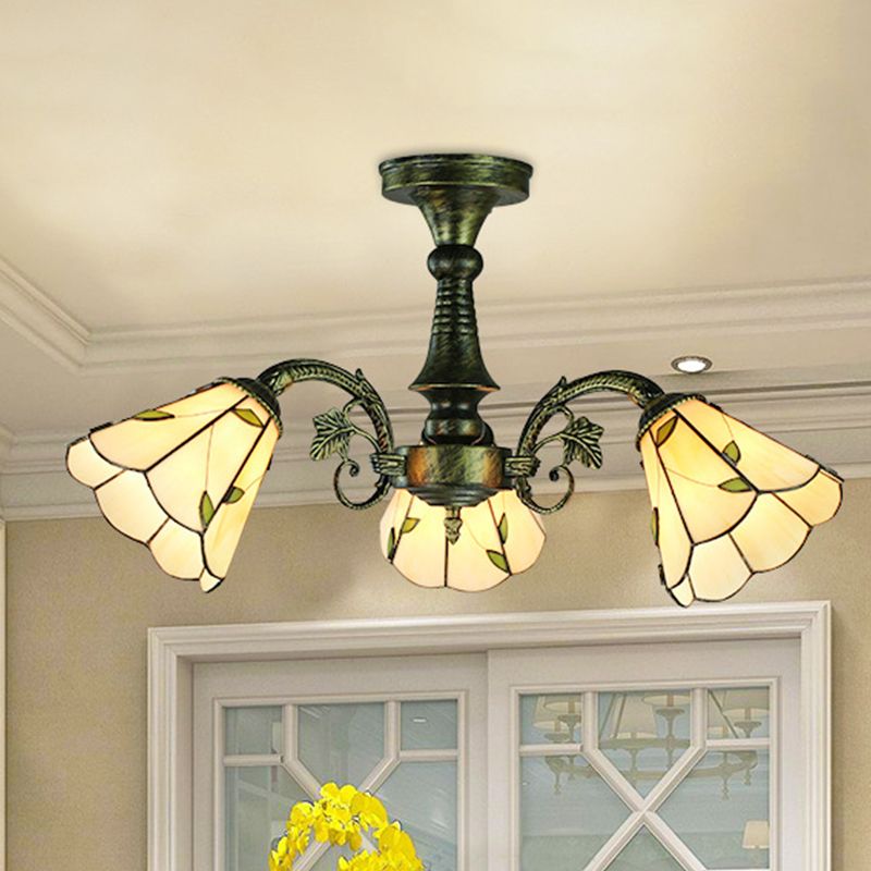 Buntglas Tiffany Style Blatt/Pfauen Schwanz/Blütenheize Beleuchtung 3/5 Lichter hängen Deckenlicht in antiker Bronze