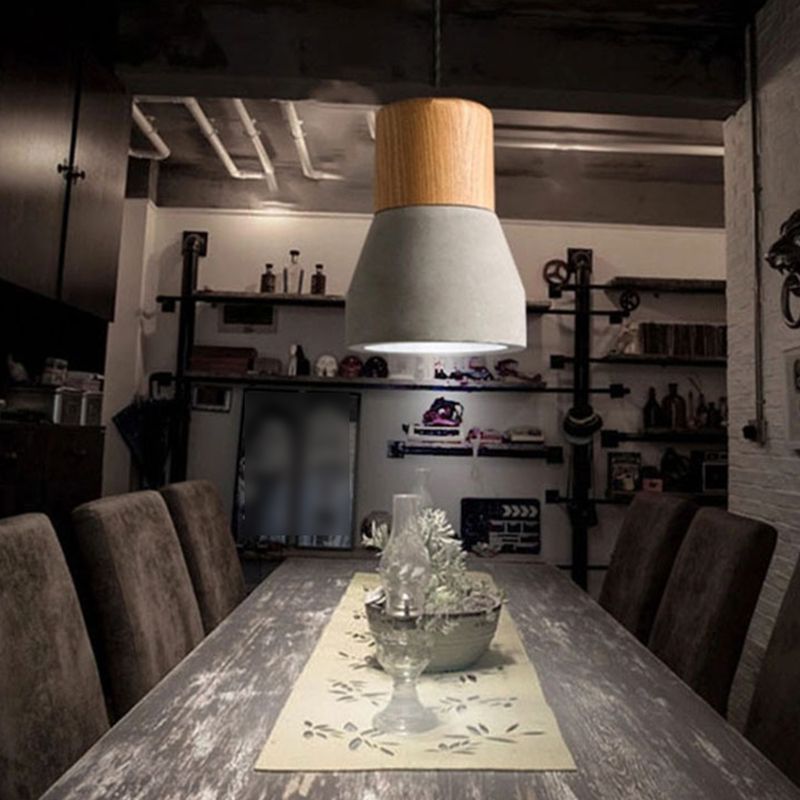 Zement + Massivholz Einfachheit Mini Hanging Light 4,9 "breites nordischer Lampen -Leuchten -Anhänger für das Café