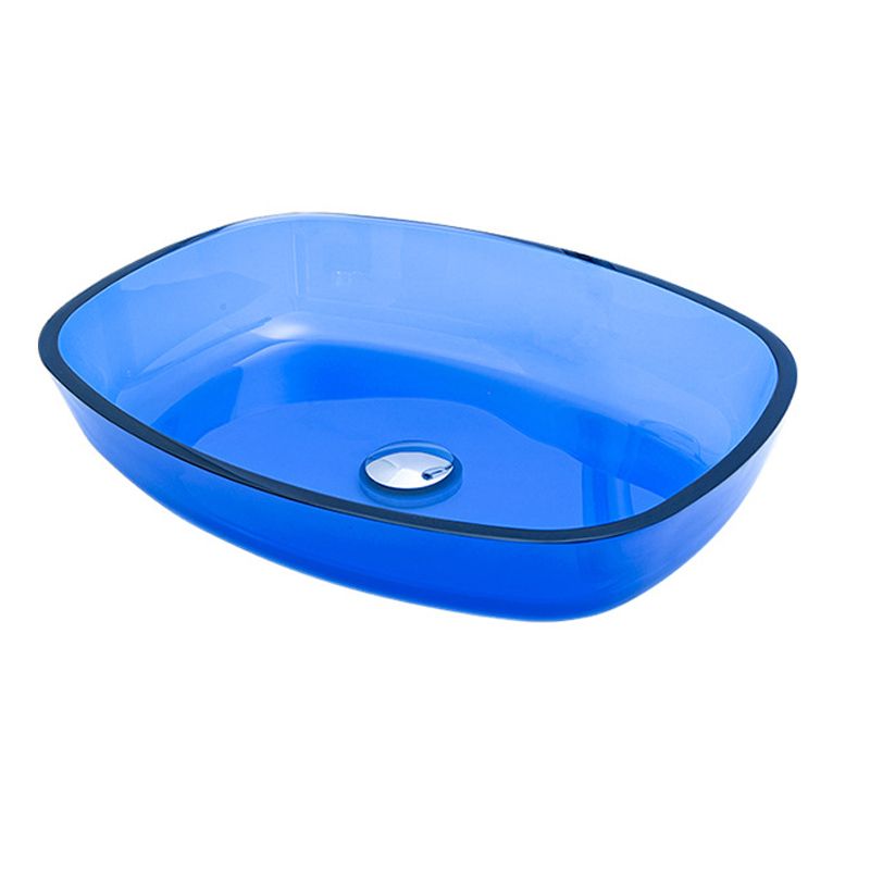 Contemporary Bathroom Sink Glass Oval-Shape Vessel Bathroom Sink with Pop-Up Drain