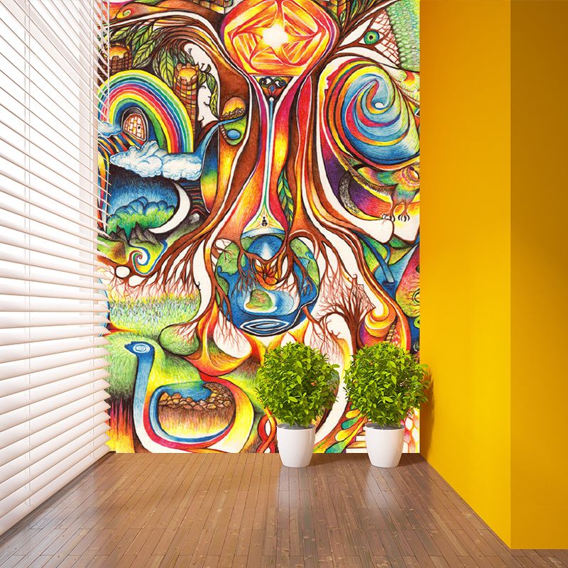 Peacock Abstract Wall Paper Mural Aesthetics Non-Woven Fabric Wall Decoration in Blue-Yellow-Green