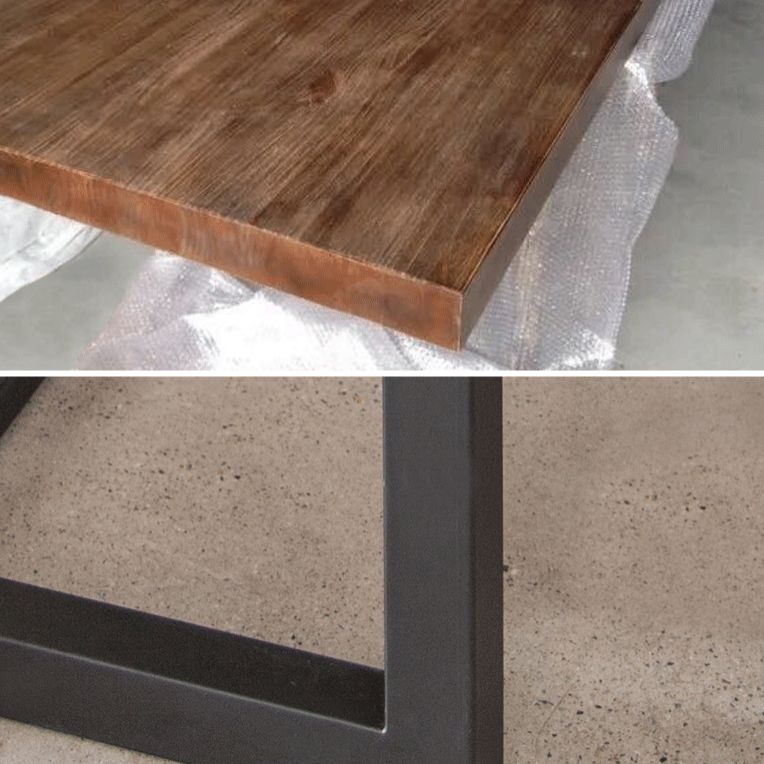 Metal Industrial Rectangular Dining Table Solid Wood Table with Trestle