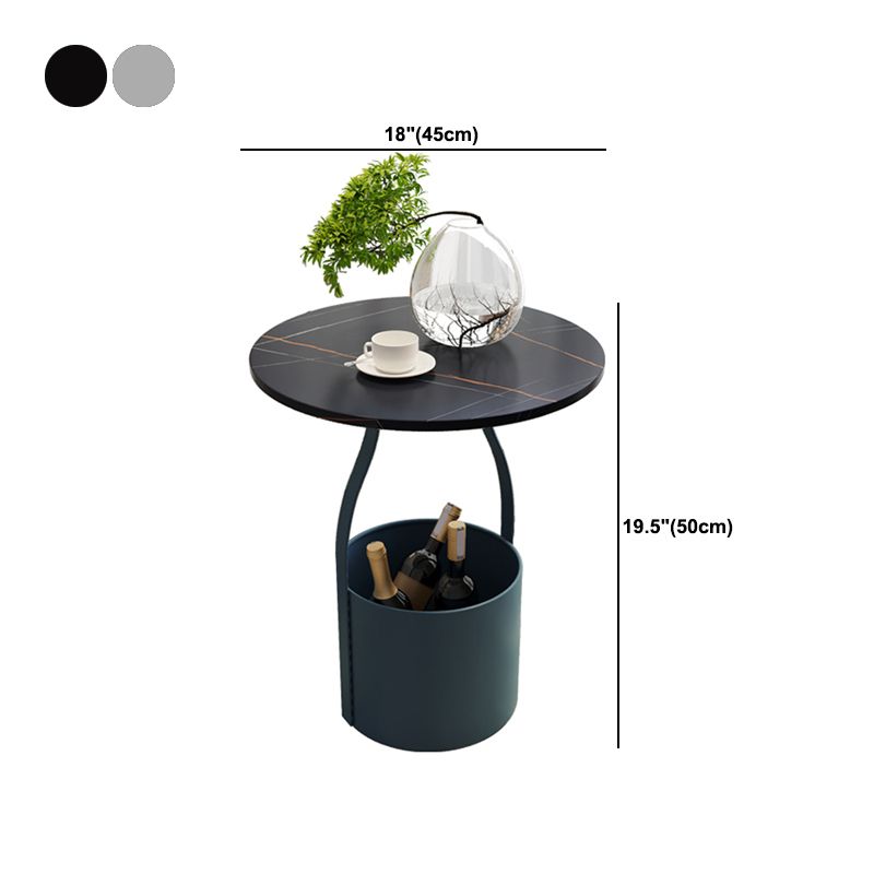 19.6" Tall Modern Round Slate Top Side Table Iron Pedestal End Table