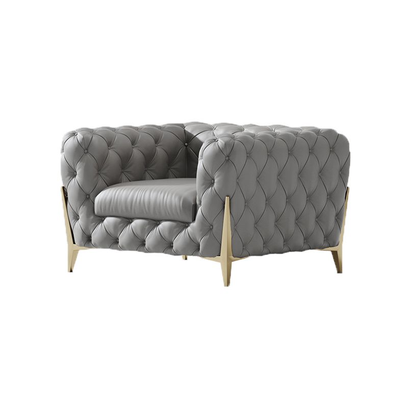 Contemporary Tufted Sofa 30.31" High Faux Leather Tuxedo Arm Sofa