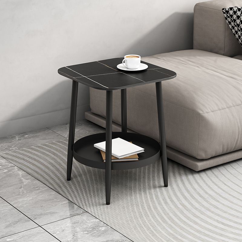 19.68" Tall Side Accent Table Stone Top 4 Legs End Table with Shelf