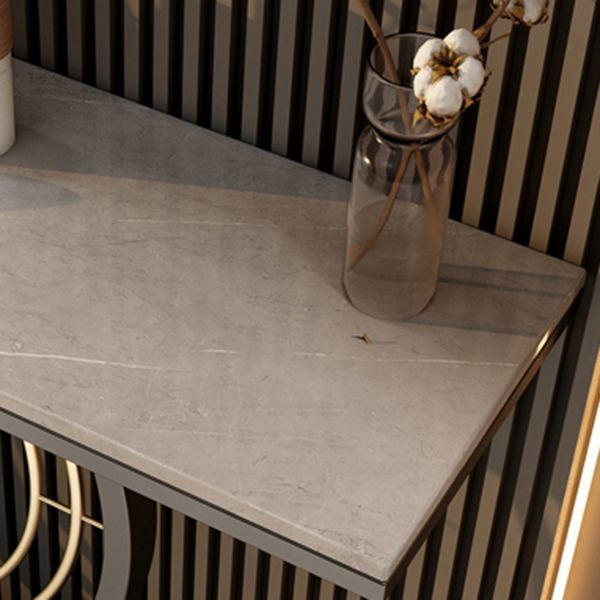 Modern Stone Console Table Rectangle End Table with Shelf for Hall