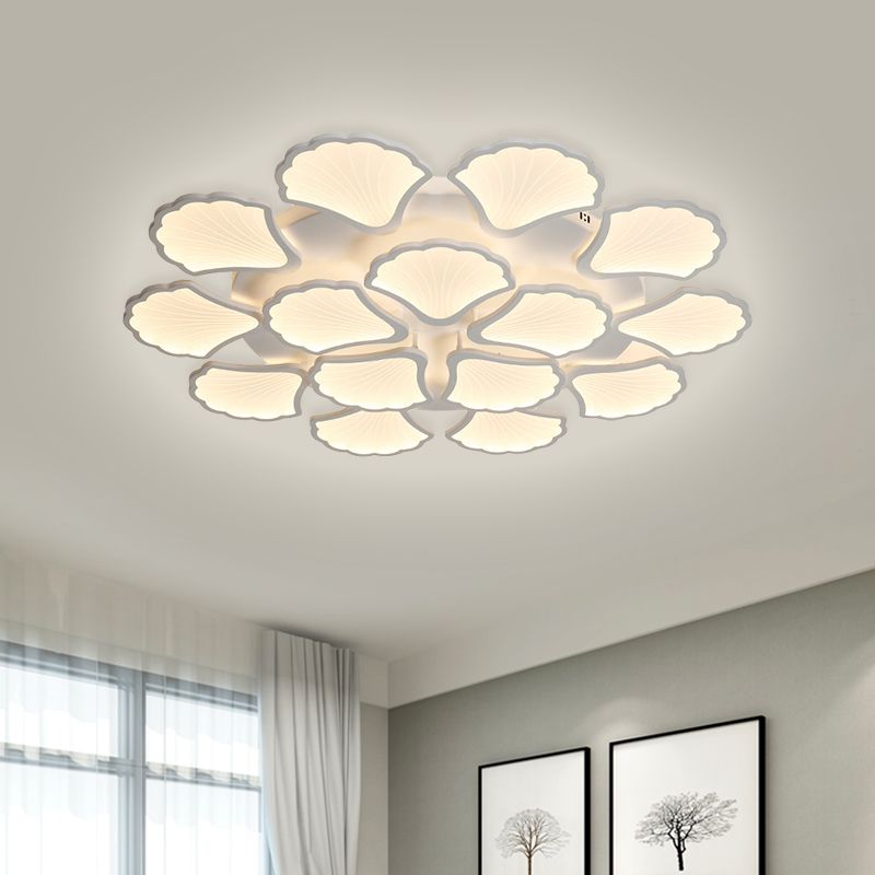 3/5/9 Lights Living Room LED Flush Ceiling Light with Ginkgo Leaf Acrylic Shade White Lighting Fixture in Warm/White/Natural Light