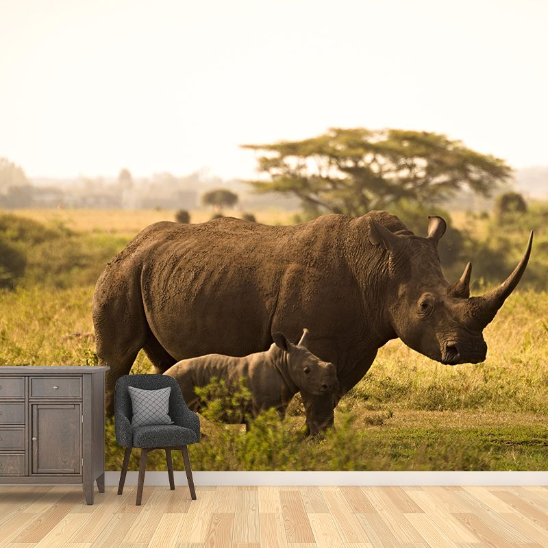 Photography Rhino Mural Wall Decor Mildew Resistant Living Room Wall Mural Wall Art