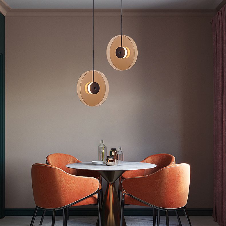 LED circulaire en verre lampe suspendue dans un pendentif en fer forgé moderne pour salle à manger