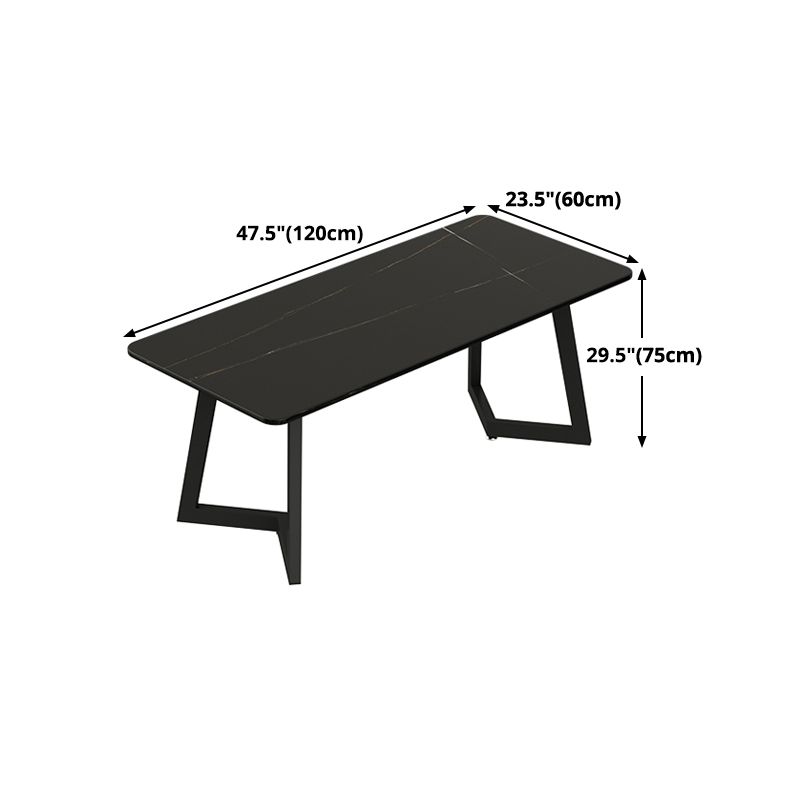 Mesa de comedor de estilo industrial Mesa de comedor de piedra sinterizada negra con base de metal