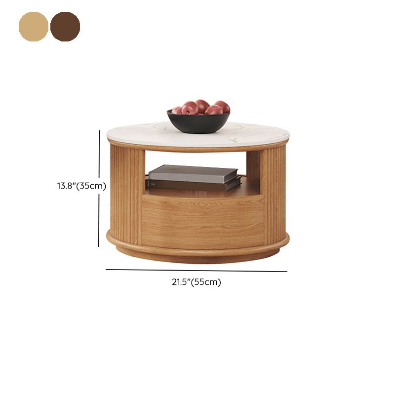 Contemporary Stone Coffee Table Round Coffee Cocktail Table with Storage Drawers
