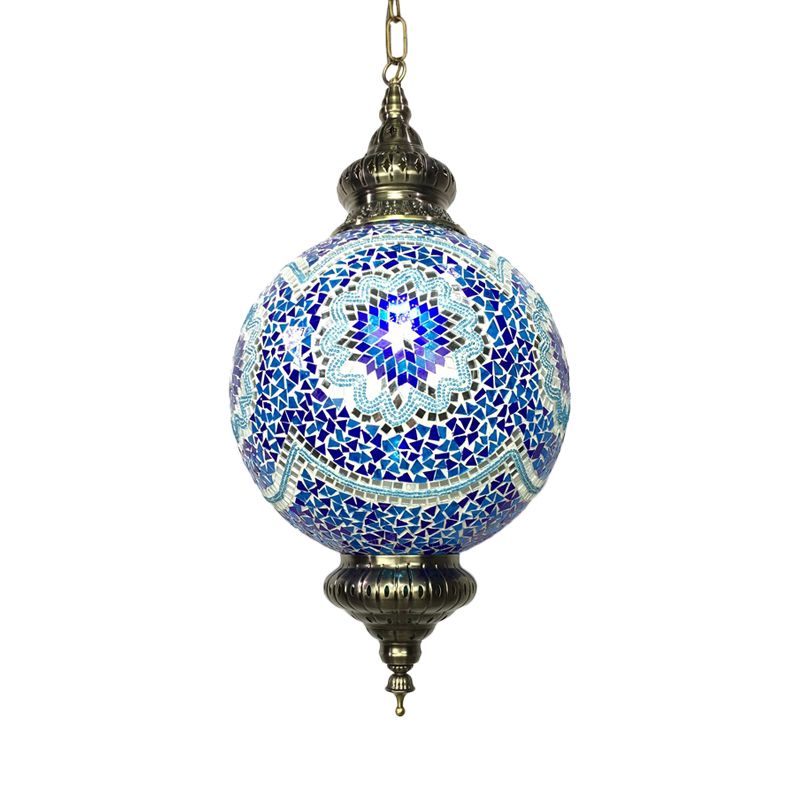 Cut Glass Globe Suspension Lighting Traditional 1 Light Dining Room Pendant Lamp in Red/Yellow/Blue