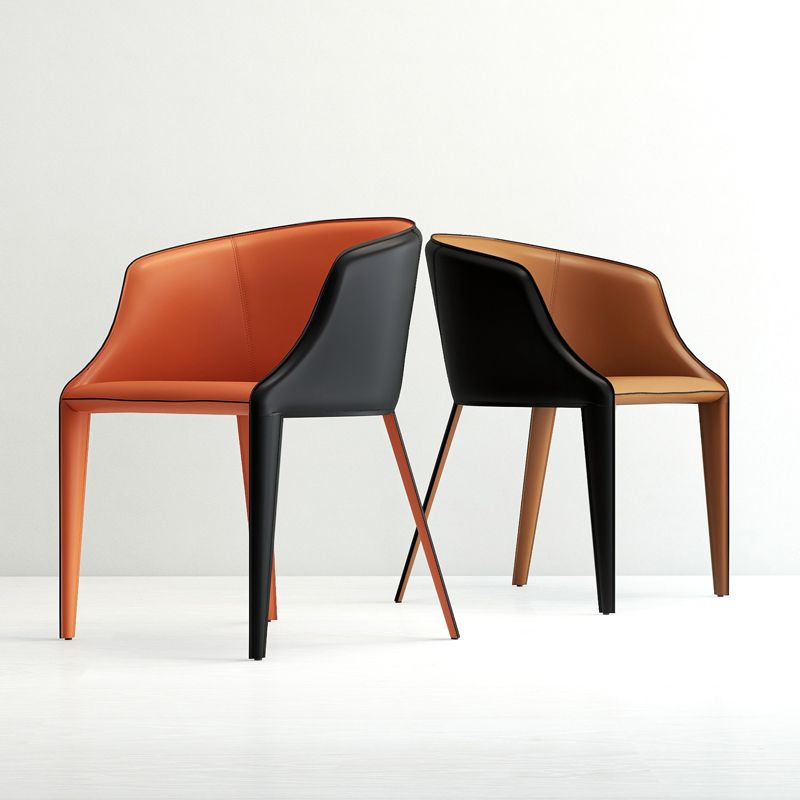 Designer Hotel Leather Arm Chair Matte Finish Solid Back Dining Chair