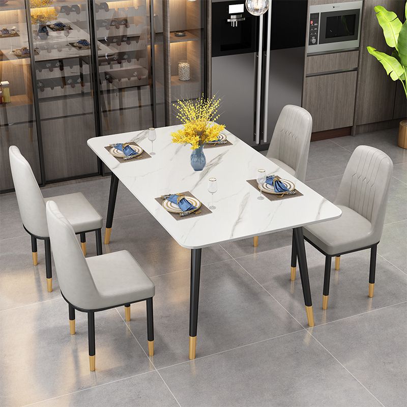 Glossy White Dining Table Set 1/4/5/7 Pieces Stone Dinette Set for Kitchen