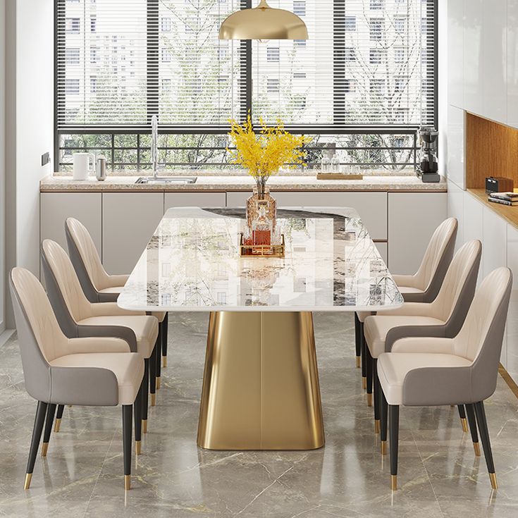 Traditional Luxury Style Sintered Stone Dining Table Rectangle Table with Pedestal Base
