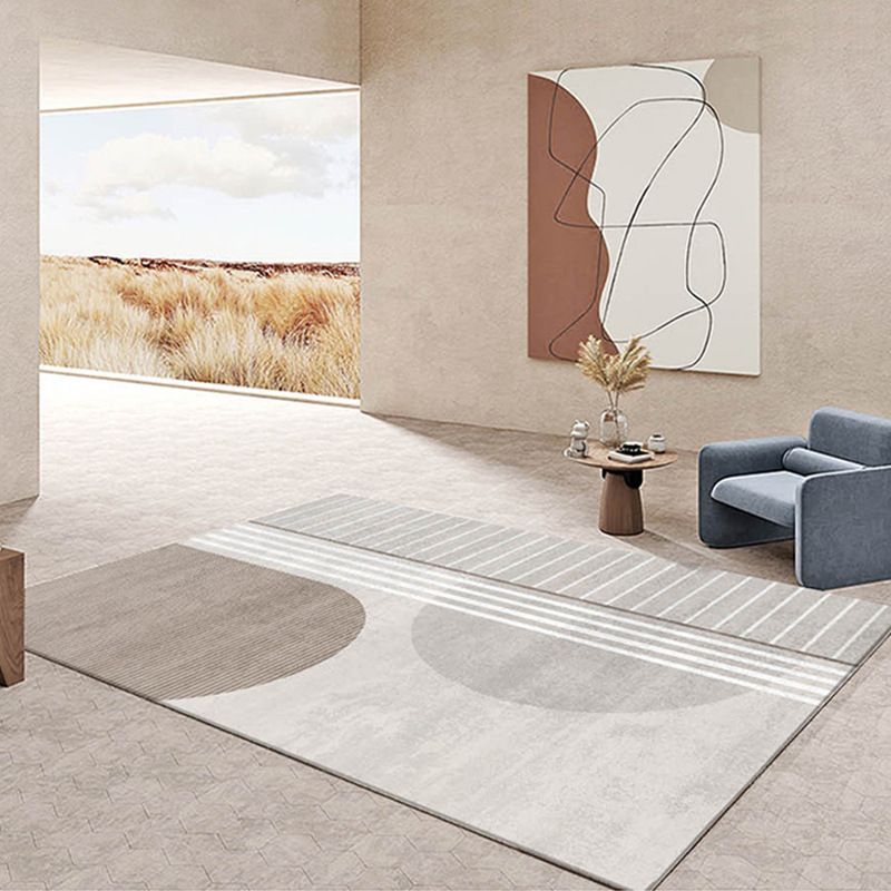 Light Brown Striped Rug Polyeste Casual Indoor Rug Stain Resistant Rug for Drawing Room