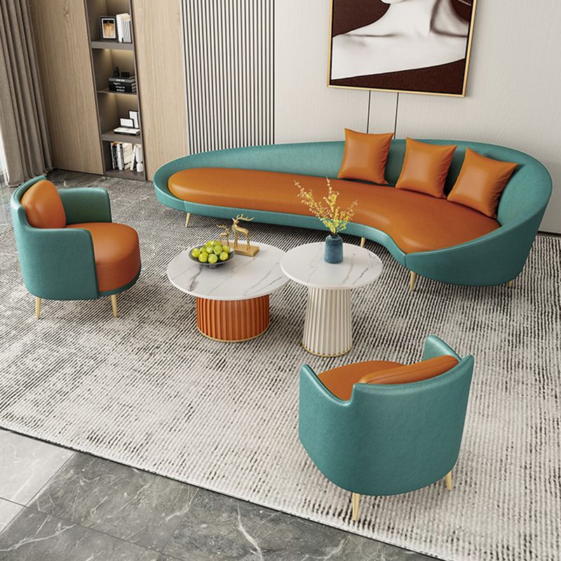 Faux Leather Curved Sofa with Slopped Arm for Living Room 33.47" High