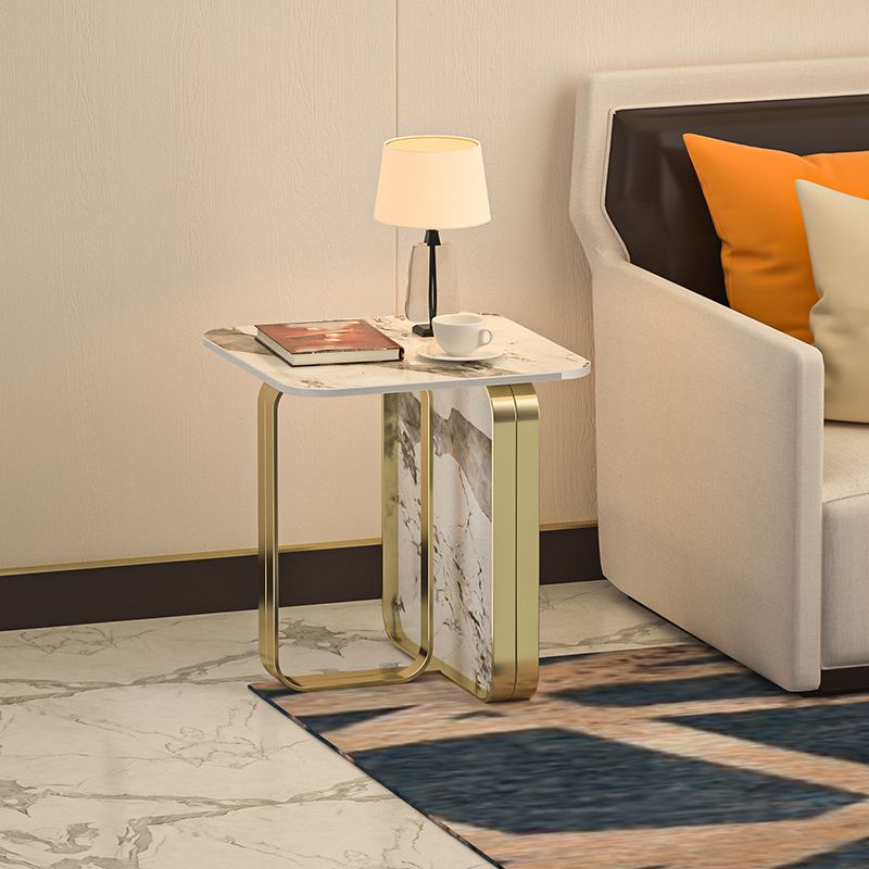 Contemporary Gold Metal Sofa Side Accent Table  with Sintered Stone Top