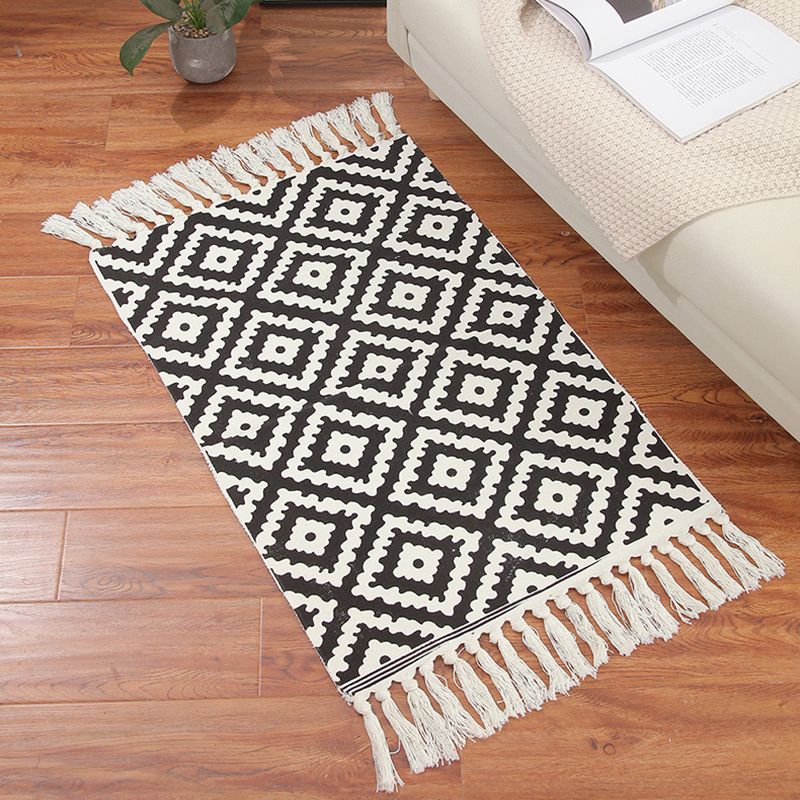 Classic Americana Indoor Rug Antique Cotton Blend Carpet Easy Care Rug with Fringe for Living Room