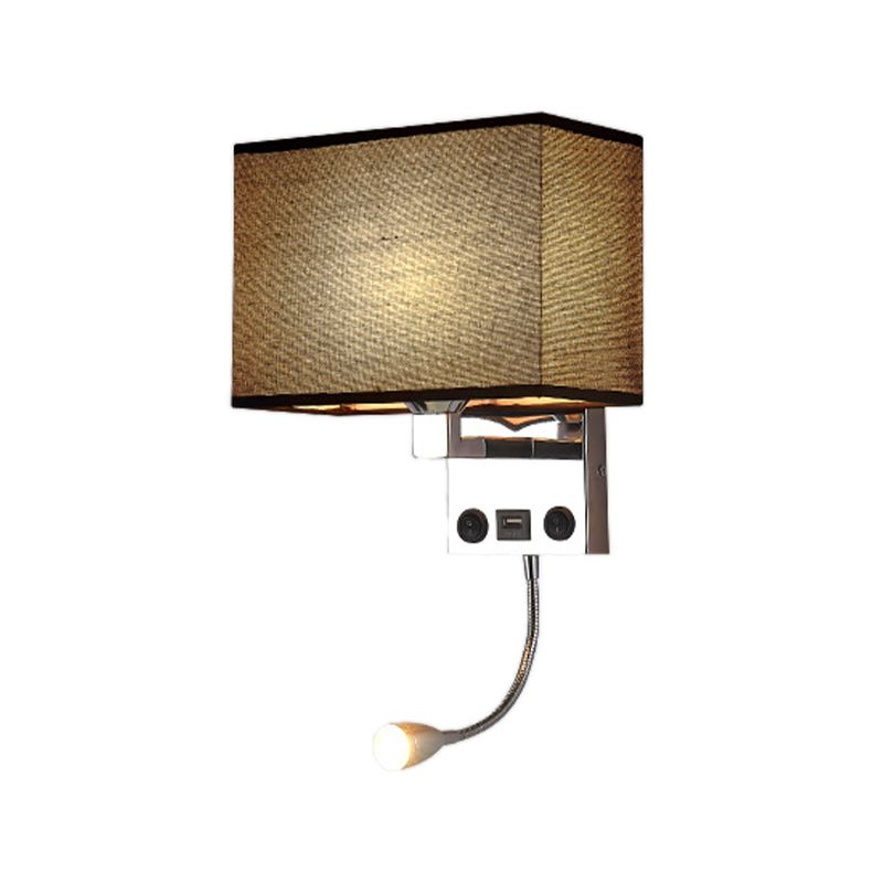 Adjustable Metal Modern Wall Sconce Rectangle Shape Wall Light with Fabric Shade for Study