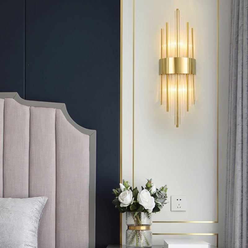 Modern Metal Wall Light Geometric 2 Lights Wall Sconce with Crystal for Bedroom