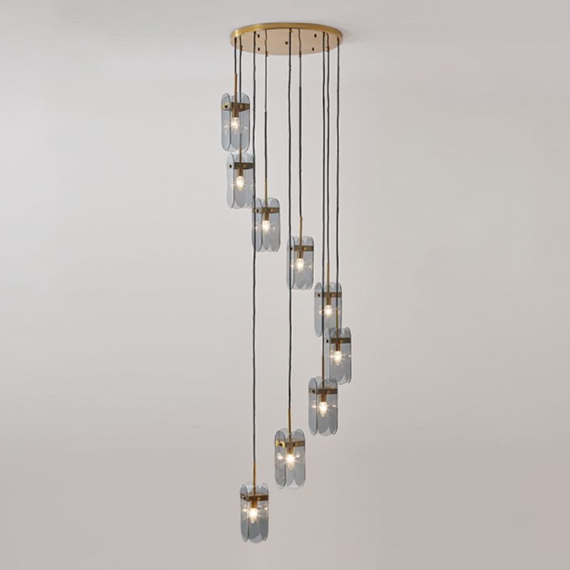 Minimalist Oval Panel Multi Light Pendant Glass Staircase Hanging Lighting Fixture