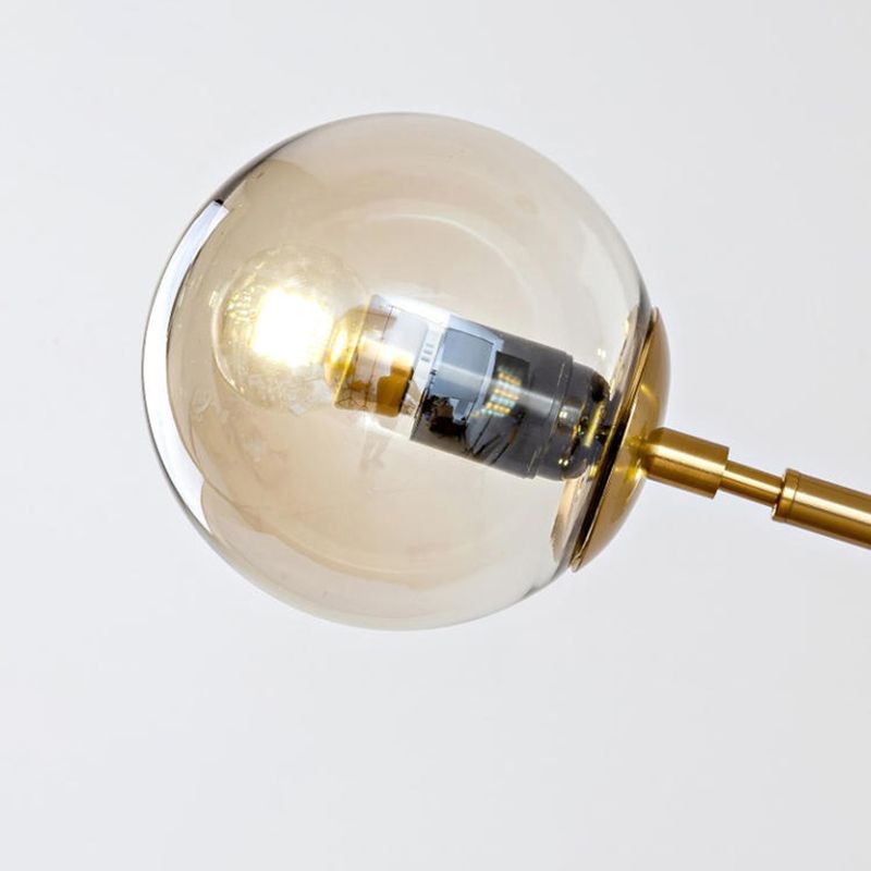 Gold Metal Island Light Modern 6-Head Restaurant Hanging Lamps with Globe Glass Shade