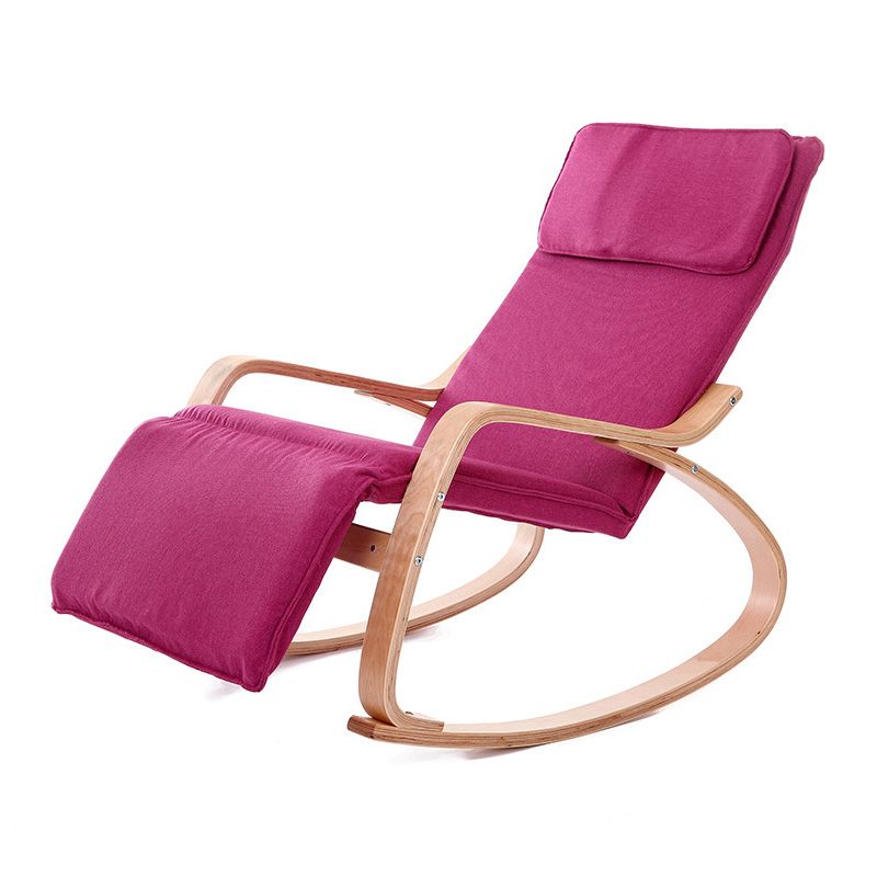 Modern Wood Base Lazy Chair Cotton Fabric Upholstery Rocking Chair for Bedroom