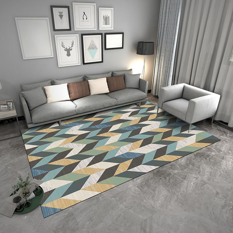 Zeitgenössischer geometrischer Teppich, mehrfarbiger Polyster-Teppich, haustierfreundlicher, rutschfester Innenteppich für den Salon