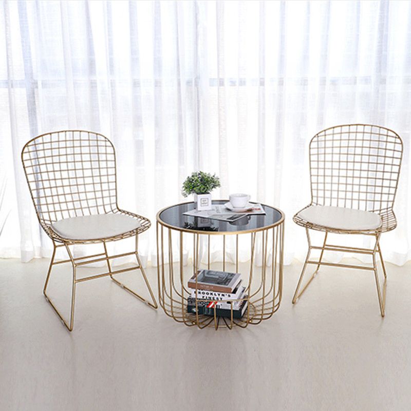 Contemporary Round Top Cocktail Table with Frame Base in Iron