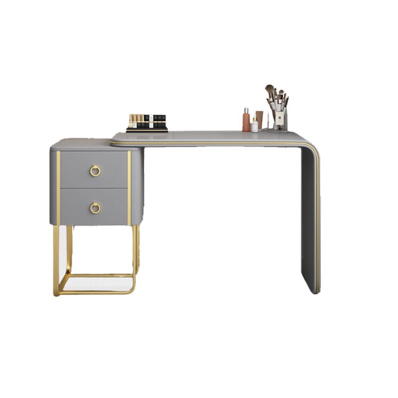 Glam Faux Leather and Wood 2-Drawer Makeup Vanity Desk for Bedroom