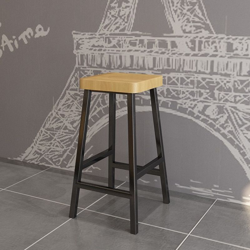Backless Solid Wood Bar Stool Contemporary Natural Stool with Metal Legs