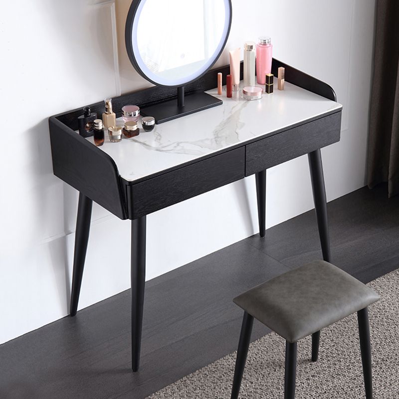 Contemporary Stone Makeup Dressing Table 33.5" H 2 Drawers Vanity Table in Black