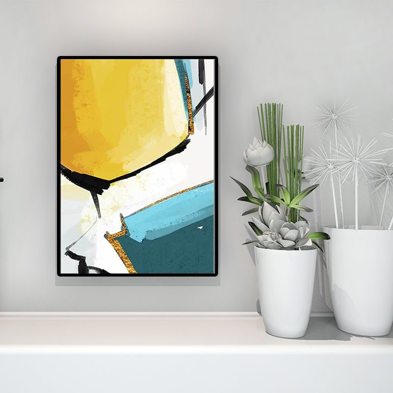 Contemporary Abstract Painting Canvas Yellow Textured Wall Art Decor for Living Room
