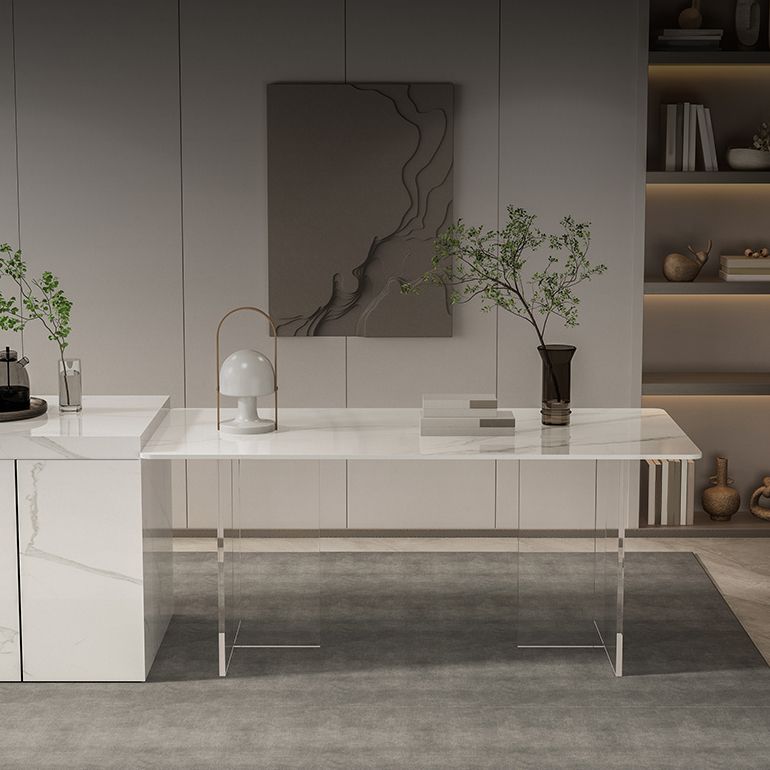 Modern 1/2/5/7 Pieces Rectangle Dining Set Sintered Stone Top Table with Leather Chairs