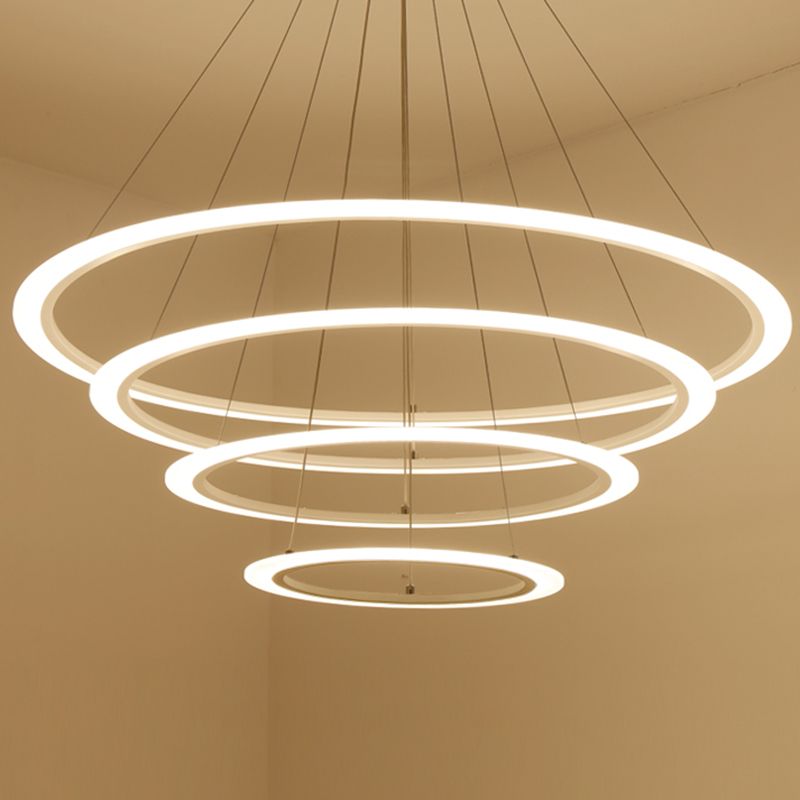 Modern Layered Chandelier Metal White Circle LED Chandelier Pendant for Living Room