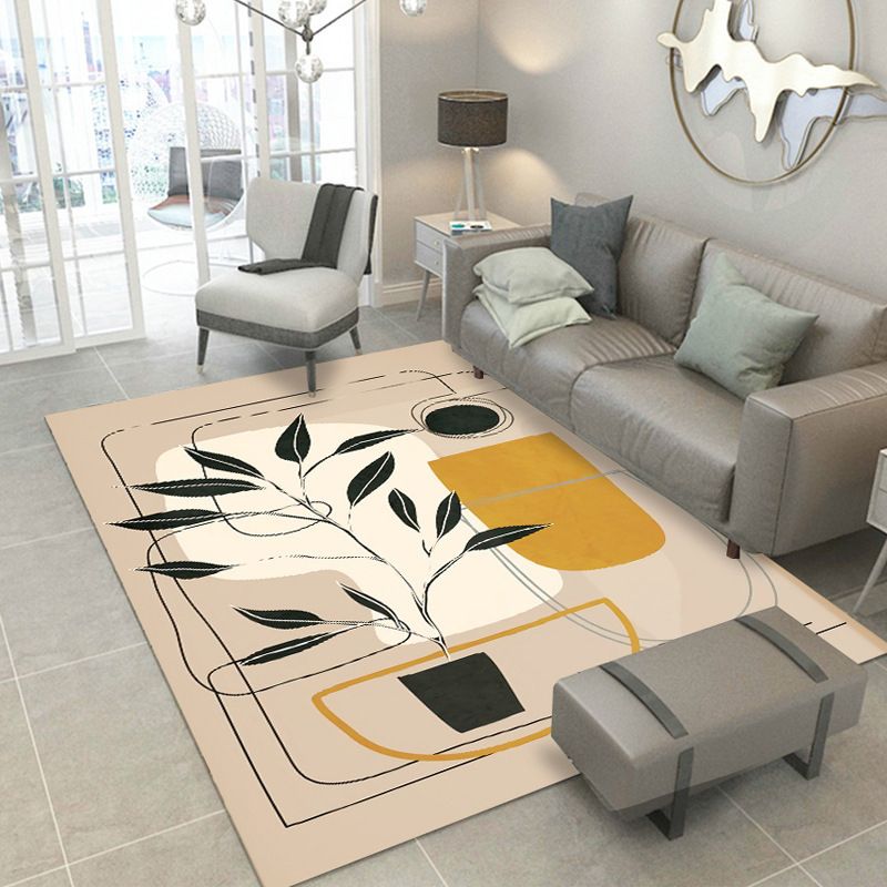 Contemporary Botanical Print Carpet Polyester Area Rug Non-Slip Backing Indoor Rug for Living Room
