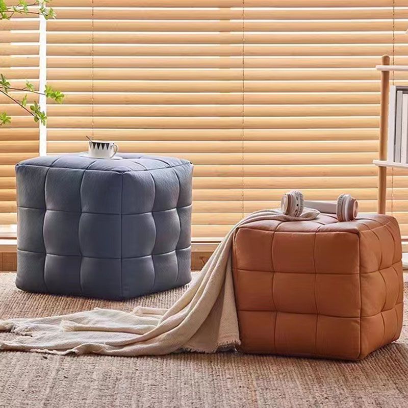 Modern Square Pouf Water Resistant Orange Pouf for Drawing Room