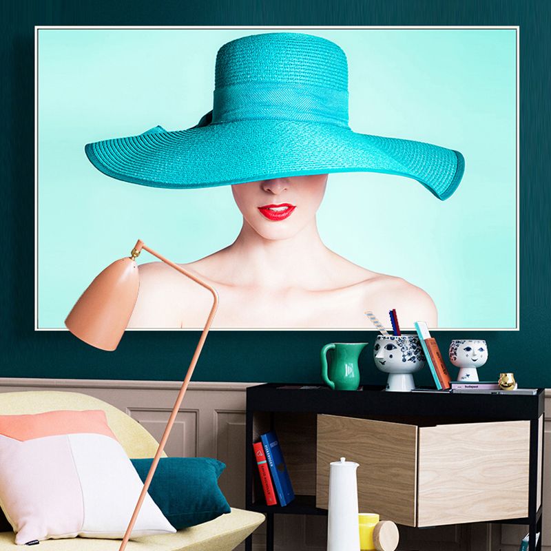 Pastel Color Photo Girl Canvas Print Fashion Glam Textured Wall Decor for Guest Room
