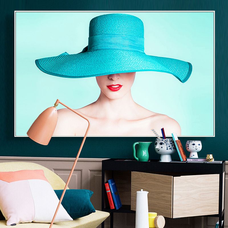 Toile imprimée de Photo de fille couleur Pastel, décoration murale texturée Glam à la mode pour chambre d'amis