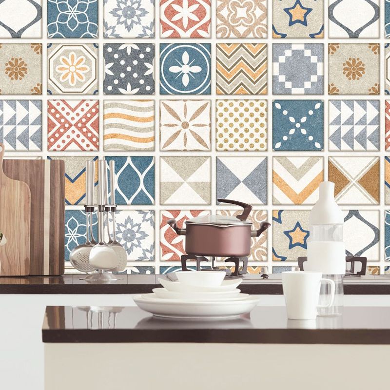 Yellow-Blue Bohemian Tiles Wallpapers Peel and Paste Modern Kitchen Wall Decor, 20 Pieces