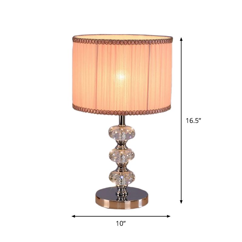 Traditional Barrel Nightstand Lighting 1-Light Fabric Reading Lamp in Black/Silver/Gold with Crystal Column