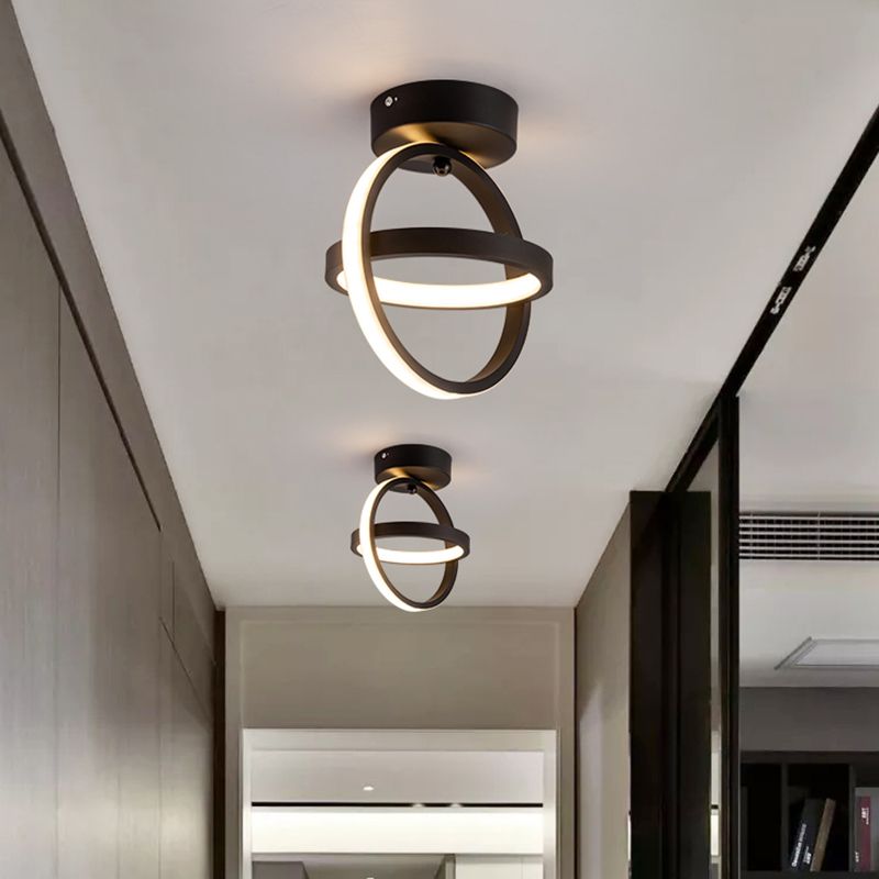 Lámpara de techo empotrada de pasillo LED de metal con luz empotrada de doble bucle simple en negro/dorado, luz cálida/blanca