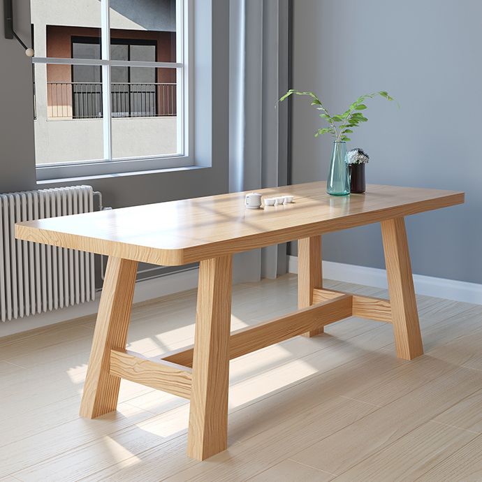Pine Solid Wood Dining Table Trestle Base Dining Table in Natural