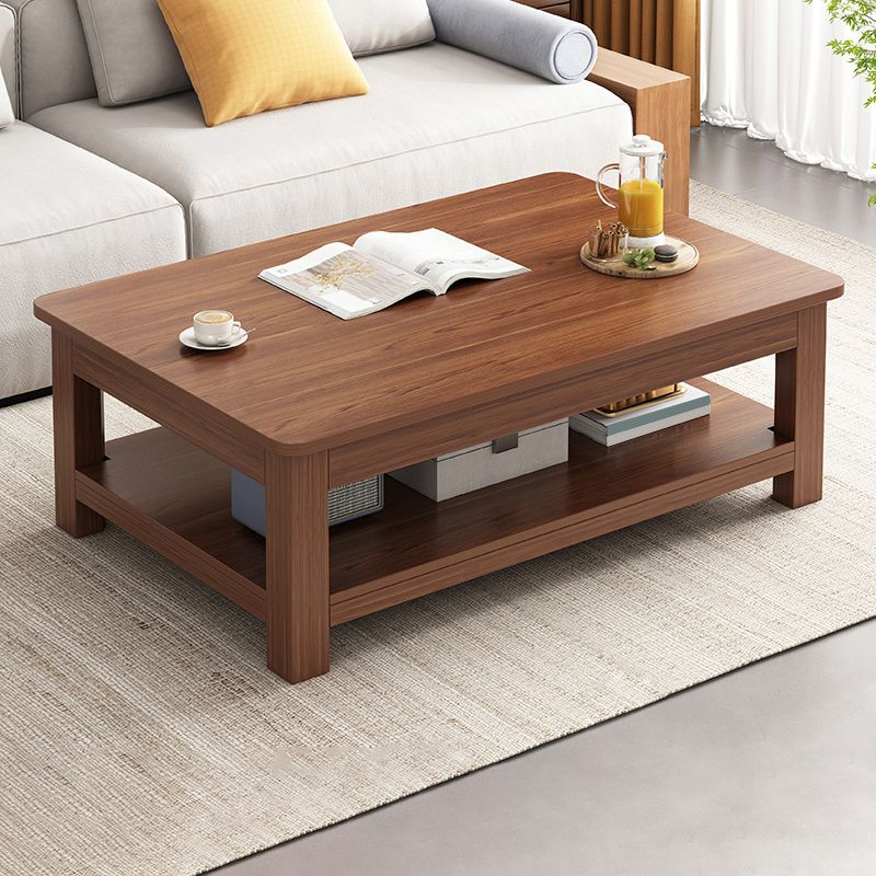 4 Legs Wood Cocktail Table No Distressing Coffee Table with Storage Shelf