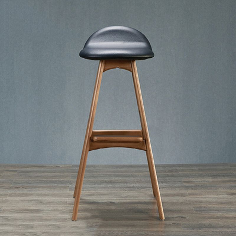 Industrial Bar Stools with Ash Wood Frame Matte Finish Faux Leather Stools