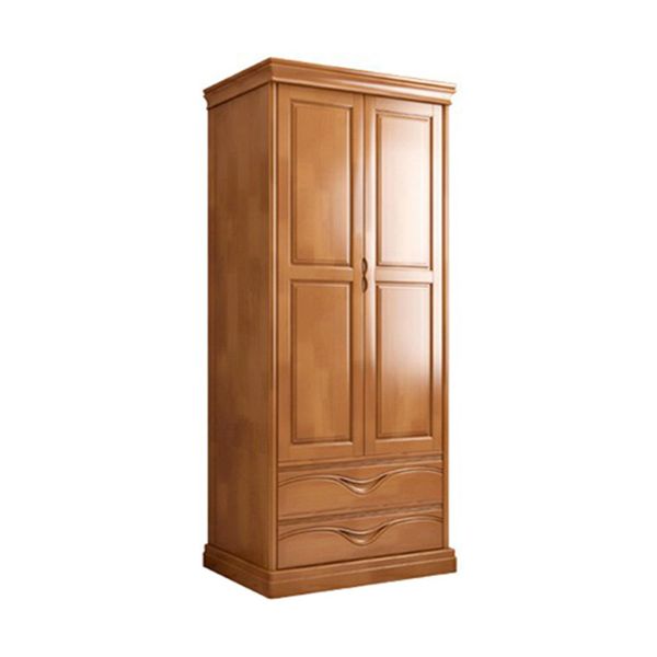 Rubberwood Armoire with Garment Rod Traditional Storage Cabinet with Drawers