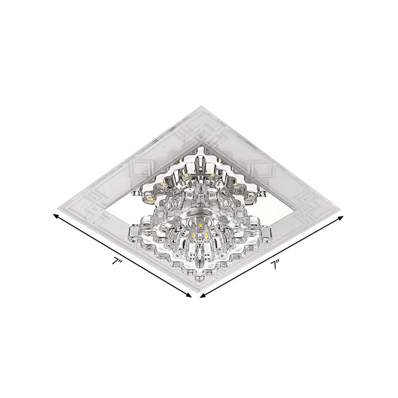 Rhombus Flush Mount Ceiling Light Modern Clear Crystal LED Hallway Lighting Fixture in Warm/White/Multi Color Light