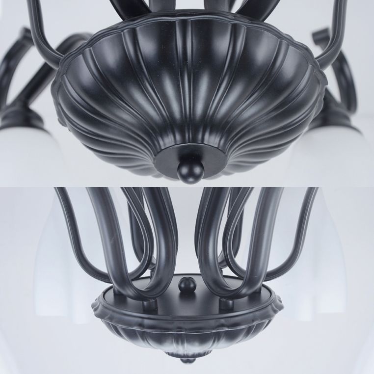 3/6/8 luci bianche Lampada del soffitto in vetro bianco classico Soggiorno a forma di fiori neri